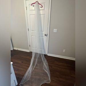 Cathedral ivory pearl trimmed wedding veil